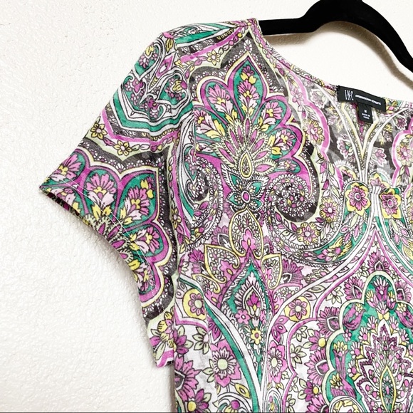 INC International Concepts Paisley Ruched Top Size Medium - Picture 3 of 9